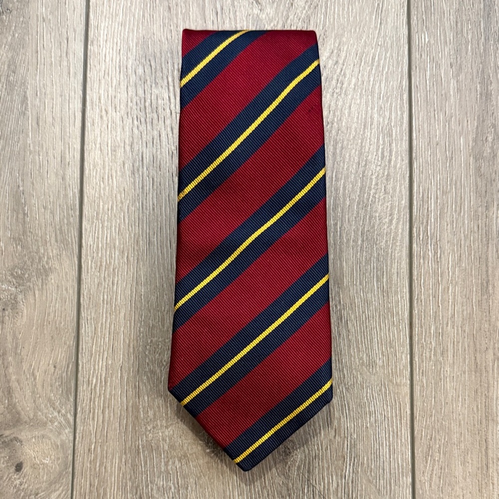 Lands End Classic Collegiate Striped Burgandy Red/Navy Blue & Gold Silk 3" Tie